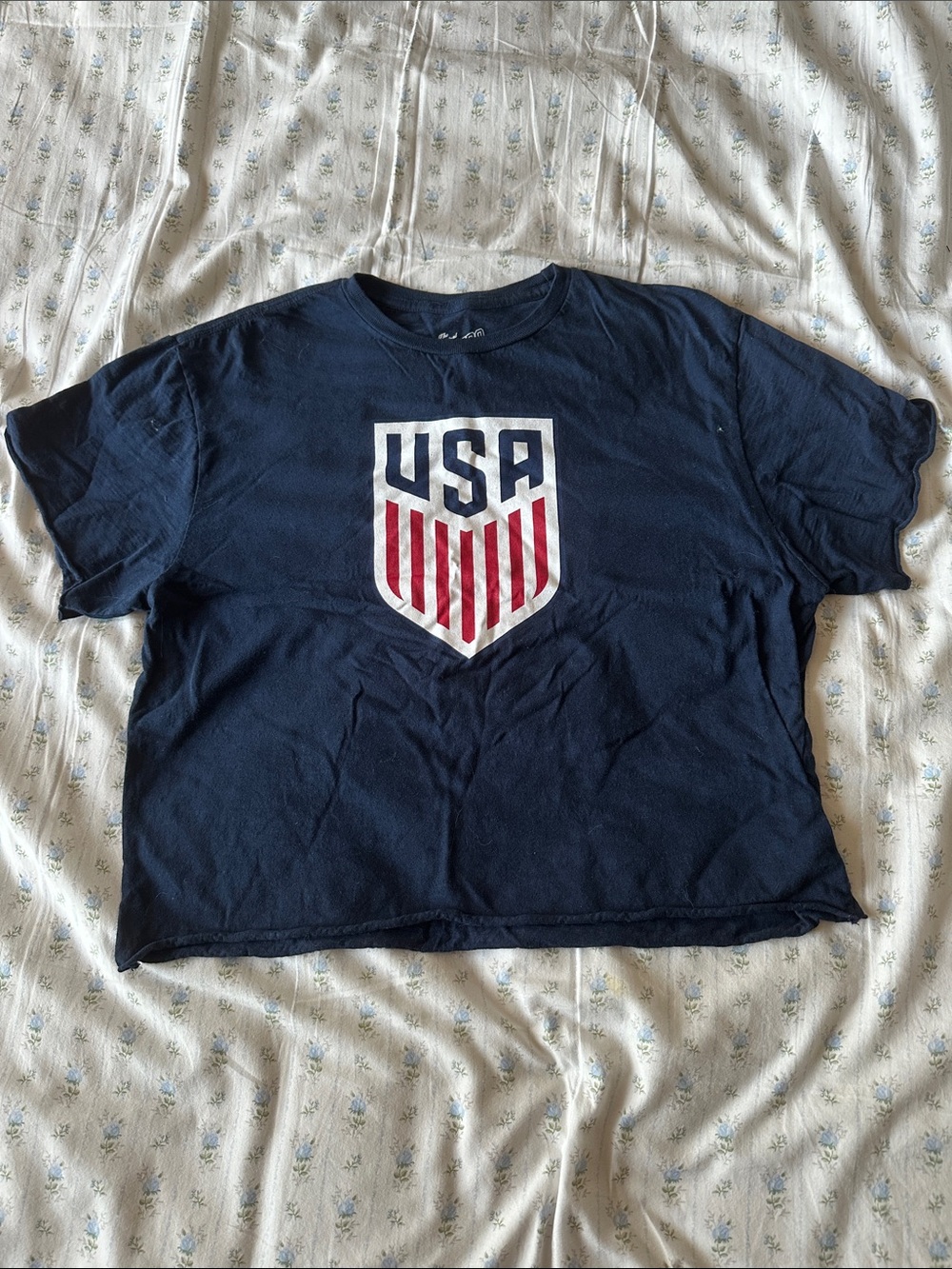 USA Shield Cropped Tee - Navy
